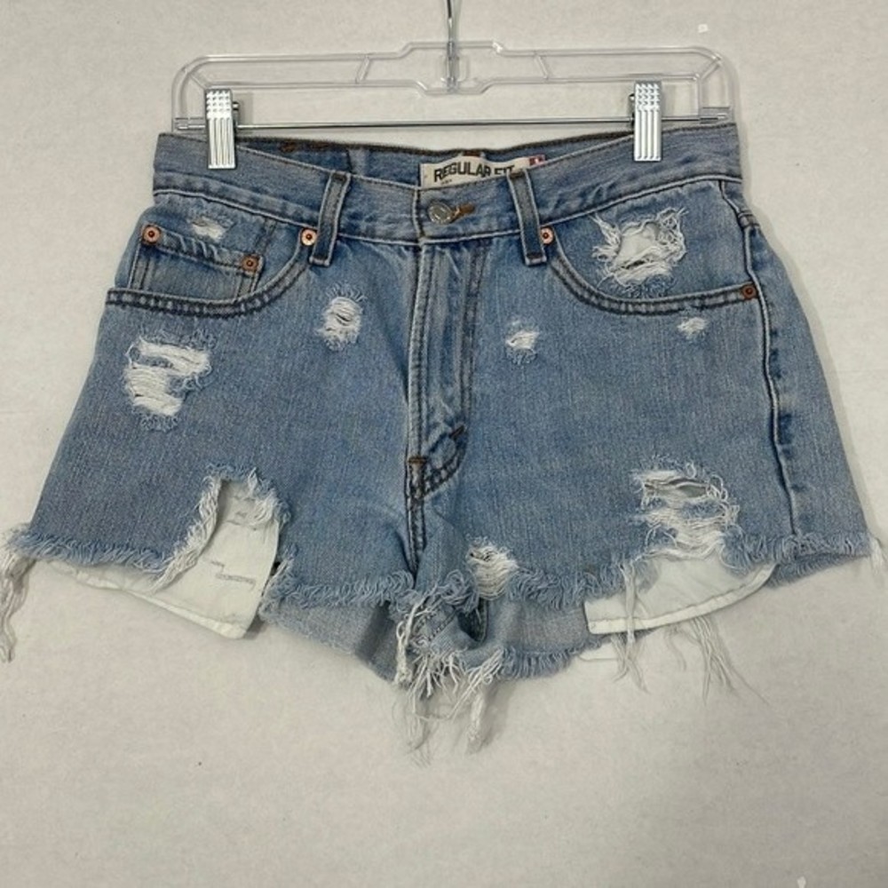 Levi's Cut Off Shorts, 505 Regular Fit, Distressed / Destroyed, Faded Blue, 29